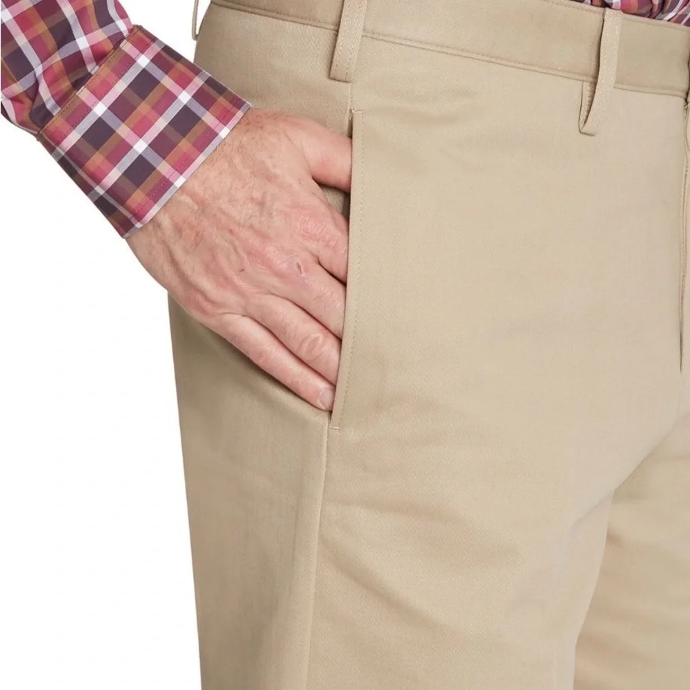 Men's Lands End Flat-Front Wrinkle Resistant Chino Dress Pants - Khaki NWT 32/32 - Picture 3 of 5